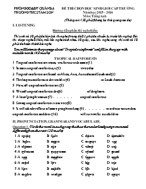 Đề thi chọn học sinh giỏi cấp trường Tiếng anh lớp 6 - Năm học 2012-2013 - Phòng GD & ĐT Bình Giang